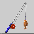 Fishing Rod with Blue Handle and Red Reel for Catching Orange Fish