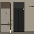 Poliform Modern Refrigerator Cabinets In Black And Beige With Indoor Plant