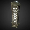 Vintage Metal Floor Lamp With Circular Hole Pattern And Tall Columnar Design For Home Interior