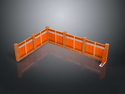 Wooden Fence With Corner Design Wooden Panels And Decorative Pillars For Outdoor Garden 3d model