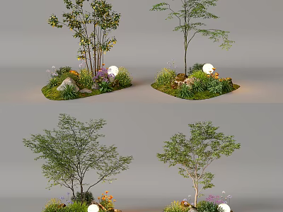 Plant Combination With Trees Grass Colorful Flowers Stones And Decorative Round Lights 3d model
