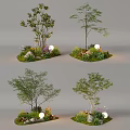 Plant Combination With Trees Grass Colorful Flowers Stones And Decorative Round Lights