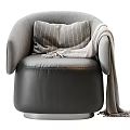 Modern Gray Single Sofa With Throw Pillow And Knitted Blanket 3d model