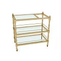 Elegant Gold Metal Frame Storage Shelf With Multiple Glass Shelves And Wheels