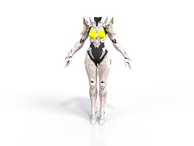 Futuristic Humanoid Design Featuring White Mechanical Armor Yellow Accents And Intricate Patterns 3d model