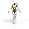 Futuristic Humanoid Design Featuring White Mechanical Armor Yellow Accents And Intricate Patterns