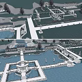 Ancient Architecture Complex With Water Pools Pavilions Stone Bridges And Archways
