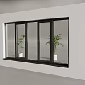White Framed Black Sliding Windows With Potted Plants On Indoor Windowsill