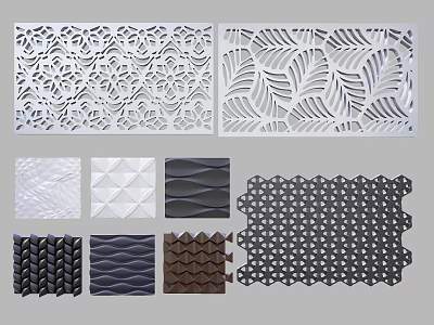 Various Decorative Wall Panel Designs With Intricate Cutout Patterns And Textured Surfaces 3d model
