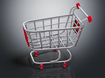 Mini Shopping Cart with Red Wheels Handle and Metal Frame on Gray 3d model