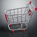 Mini Shopping Cart with Red Wheels Handle and Metal Frame on Gray