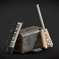 Musical Instruments Collection Featuring Electric Guitar Keyboard Amplifier and Pedal with Detailed Design Elements