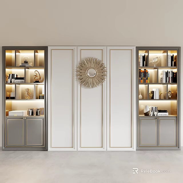 Elegant Modern Bookcase Design With Built in Lighting And Decorative Display Shelves 3d model 