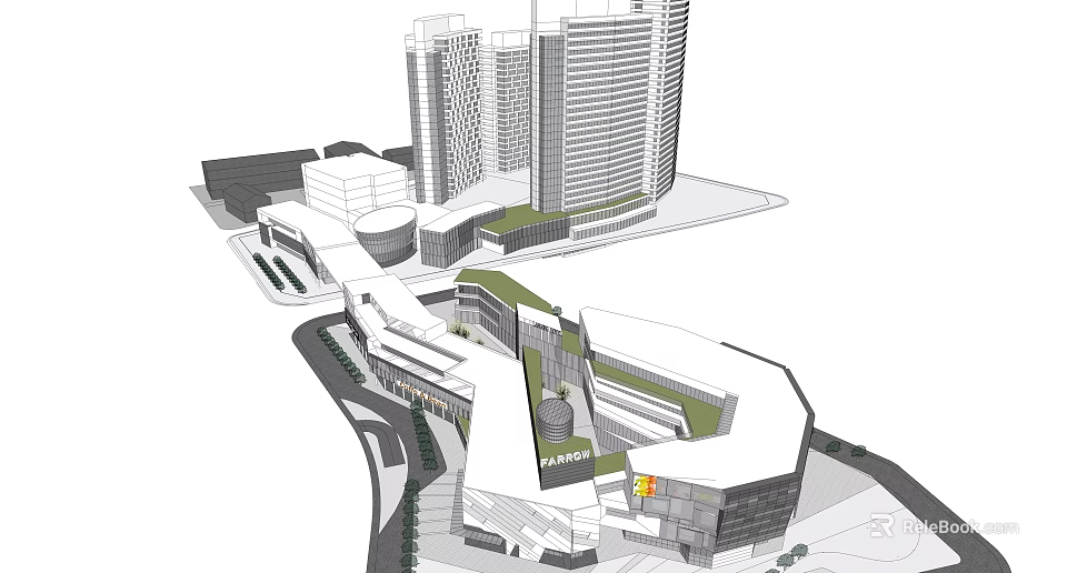 Modern Urban Building Complex With Tall Towers Commercial Areas And Green Spaces 3d model 