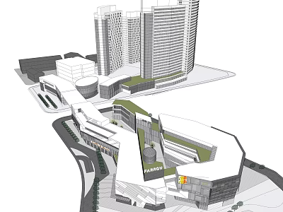 Modern Urban Building Complex With Tall Towers Commercial Areas And Green Spaces 3d model