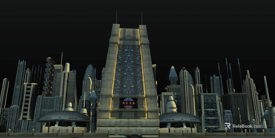 Futuristic City Skyline With Tall Skyscrapers And Vibrant Neon Signs At Night 3d model 