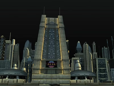 Futuristic City Skyline With Tall Skyscrapers And Vibrant Neon Signs At Night 3d model