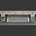Wooden Garden Bench With Stone Flower Pots Green Plants And Mossy Ground