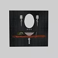 Modern Bathroom Wash Area With Round Mirror Wall Lamps White Bowl Sink And Wooden Countertop