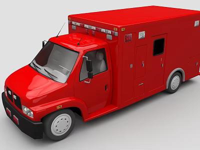 Red Emergency Ambulance Vehicle With Roof Lights Side Doors And Medical Features 3d model