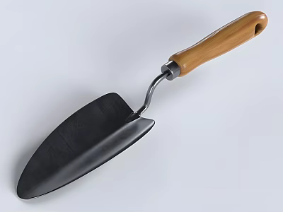 Industrial Trowel Tool Featuring Black Metal Blade Wooden Handle And Silver Connector 3d model