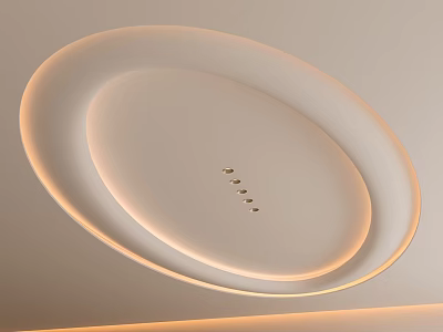 Modern Oval Layered Ceiling Design With Recessed Lights And Soft Illumination 3d model