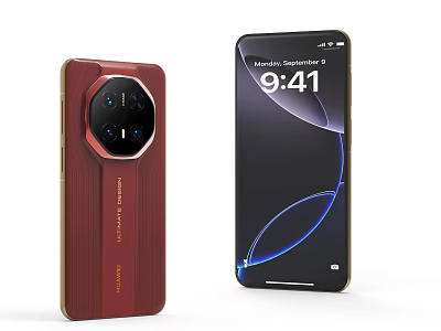 Modern Smartphones With Red Camera Module And Black Screen Displaying Time And Date 3d model