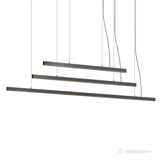 Modern Linear Chandelier With Three Hanging Metallic Bars For Minimalist Interior Design 3d model