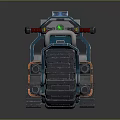 Blue Armored Motorcycle With Track Wheels Number 75 And Mechanical Details