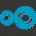 Hardware Tools Featuring Blue Gears with Red Arrows Indicating Rotation and Yellow Shafts