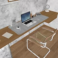 Modern Wooden Desk With Laptop Mouse Paper Organizer Radio Globe And Chair