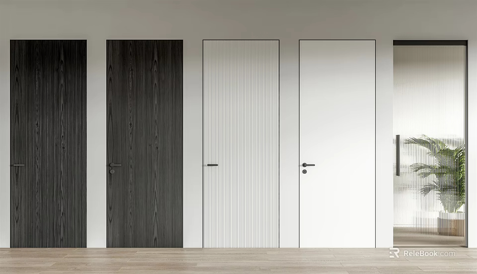 Sleek Modern Hinged Doors Featuring Dark Wood Black White Stripes And Pure White Designs 3d model 