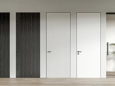 Sleek Modern Hinged Doors Featuring Dark Wood Black White Stripes And Pure White Designs 3d model