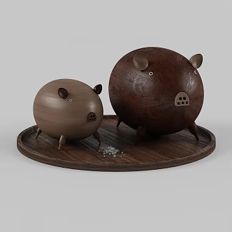 Jewelry ornaments combination carving pig handmade wood carving 3d model
