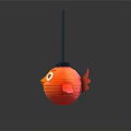 Orange Fish Shaped Decorative Lantern With Yellow Feet And Black Pole 3d model