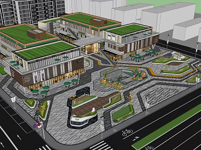 Modern Commercial Landscape With Green Roofs Open Plaza And Leisure Areas 3d model