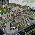 Modern Commercial Landscape With Green Roofs Open Plaza And Leisure Areas