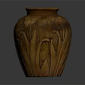 Handcrafted Pottery Vase With Carved Floral Plant Patterns On Surface