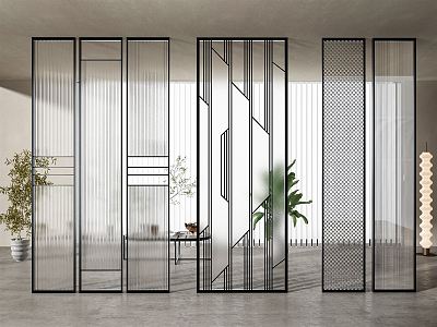 Modern partition glass screen combination 3d model