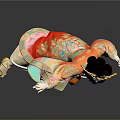 Ancient Chinese Dancer Figure in Colorful Embroidered Robe with Ornate Golden Headdress and Dynamic Pose