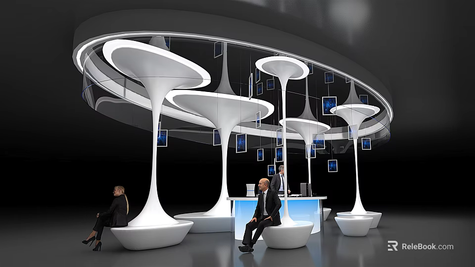 Elegant Modern Display Shelves Design With Curved White Structures And Open Showcase Spaces 3d model 