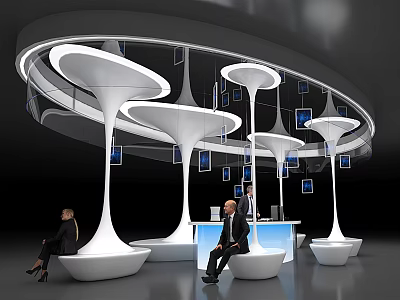 Elegant Modern Display Shelves Design With Curved White Structures And Open Showcase Spaces 3d model