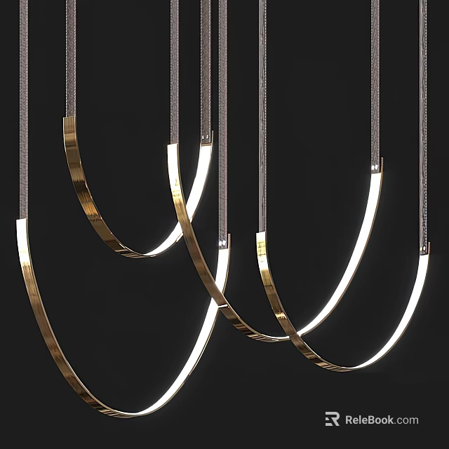 Contemporary Golden Curved Chandeliers With LED Illumination And Sleek Metal Design Hanging 3d model 