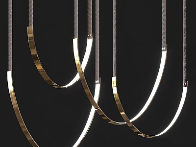 Contemporary Golden Curved Chandeliers With LED Illumination And Sleek Metal Design Hanging 3d model