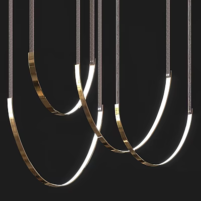 Contemporary Golden Curved Chandeliers With LED Illumination And Sleek Metal Design Hanging 3d model