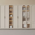 Modern Beige Wardrobe With Glass Doors Open Shelves And Built In Lighting