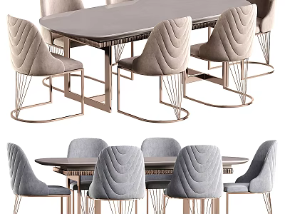 Elegant Modern Dining Table Set With Gray Upholstered Chairs And Metal Legs 3d model
