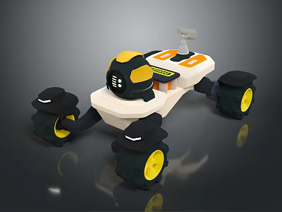 Remote Control Robot Vehicle With Large Black Yellow Wheels And White Body Antenna 3d model