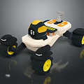 Remote Control Robot Vehicle With Large Black Yellow Wheels And White Body Antenna
