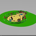 Colorful Mini Playground Model With Green Circular Base And Small Buildings